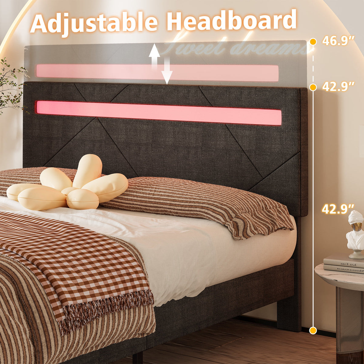 Full Size Platform Bed Frame with Adjustable Upholstered Headboard P694