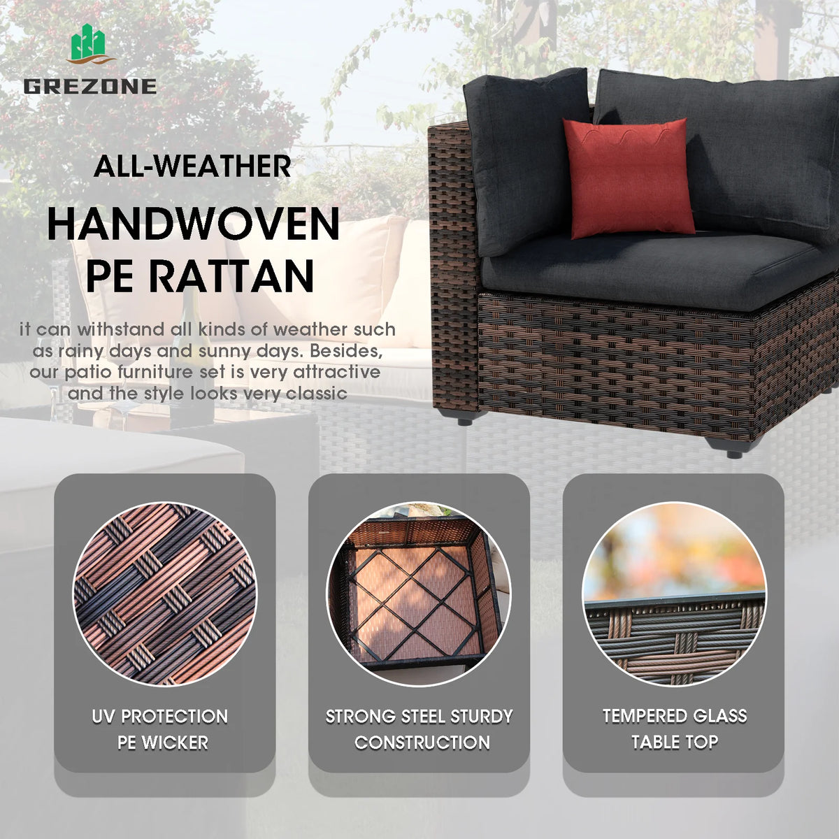 9 Pieces PE Wicker Rattan Sectional Sofa B85292