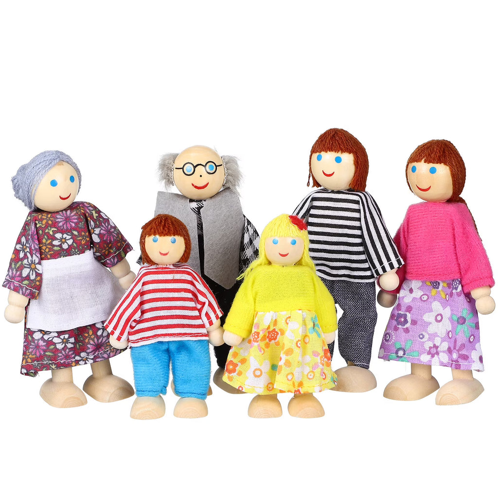 6 Pcs Wooden Doll House Figures Family Member Dolls E19619