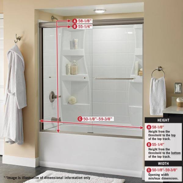 Semi-Frameless Sliding Bathtub Door in Chrome with Tranquility Glass A610
