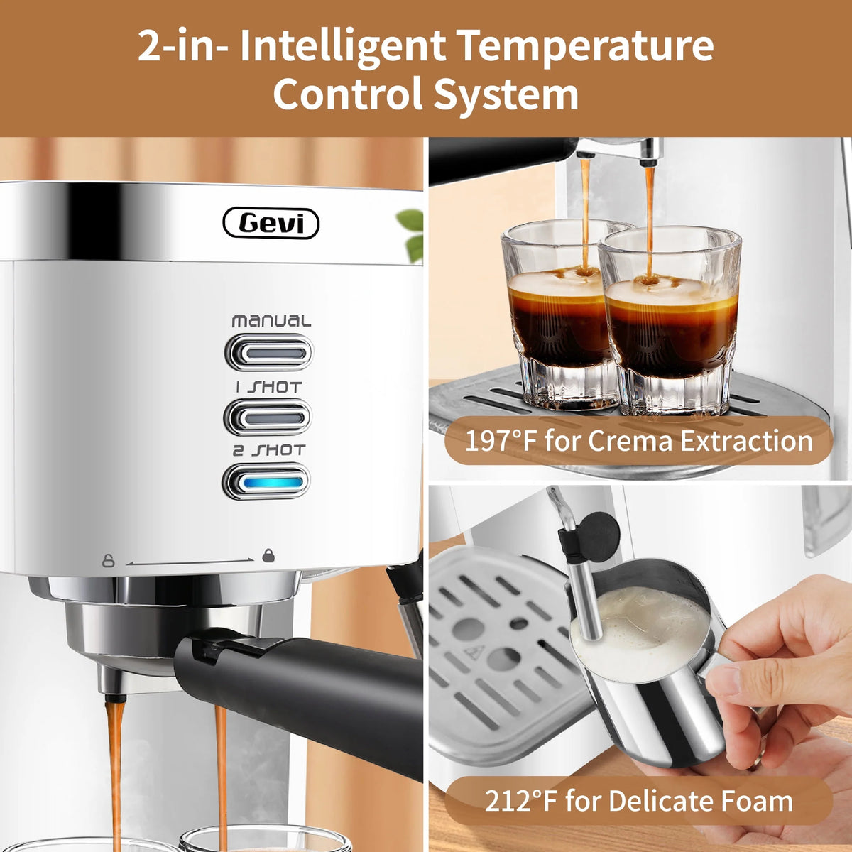 20 Bar Espresso Machine with Milk Frother Wand, 40.58 oz, White T692179
