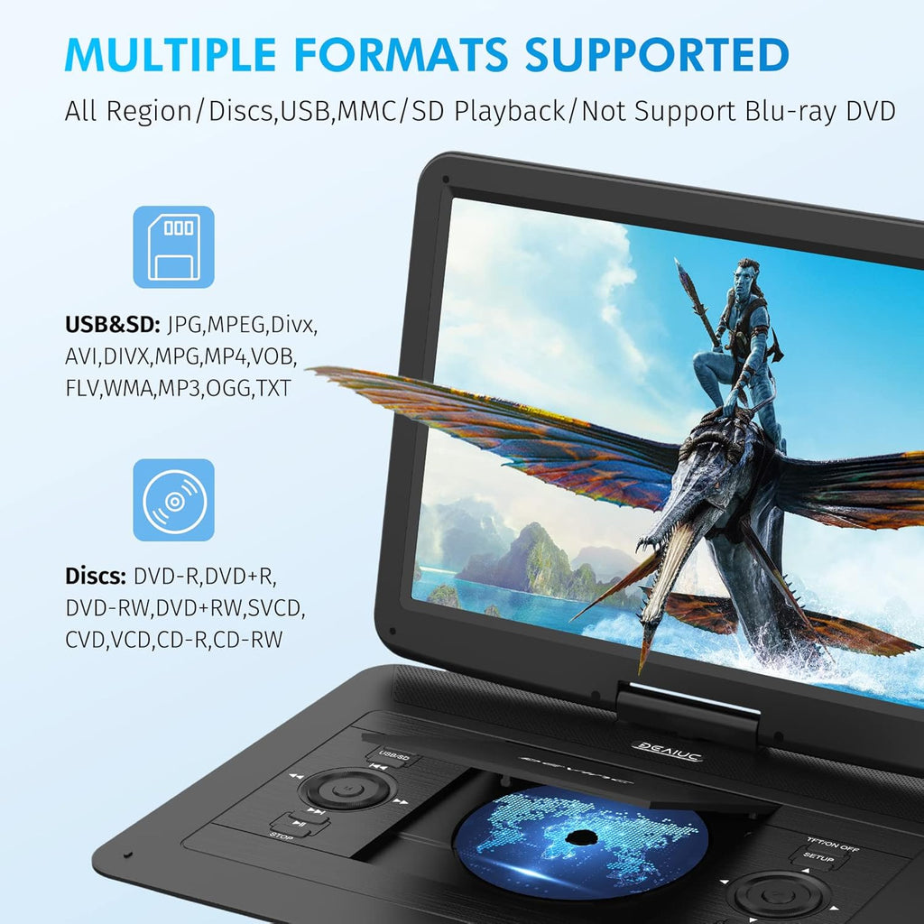 17.9" Portable DVD Player with 15.6" HD Swivel Screen, Rechargeable Battery, Remote Control S79679