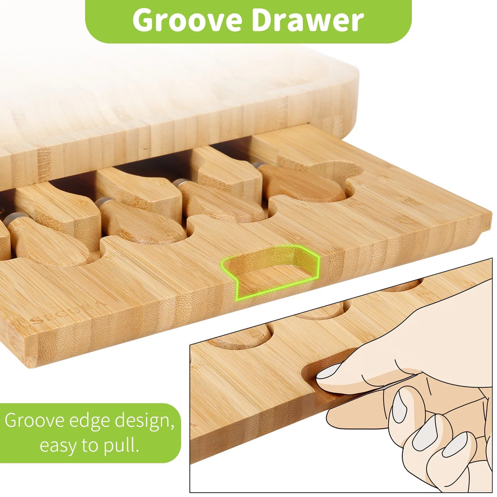 Bamboo Cheese Board Set with Knife Set and 2 Ceramic Bowls V6669