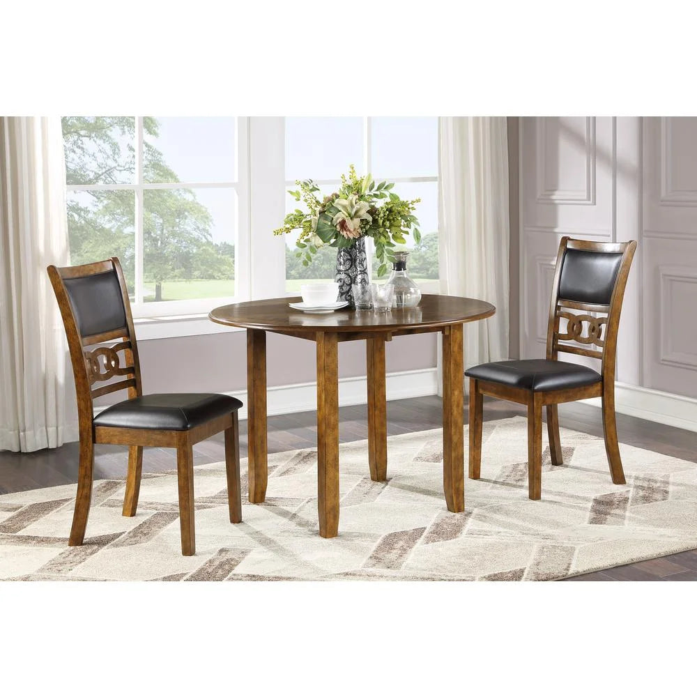 Solid Wood Drop Leaf Dining Table with 2 Chairs in Brown S96849