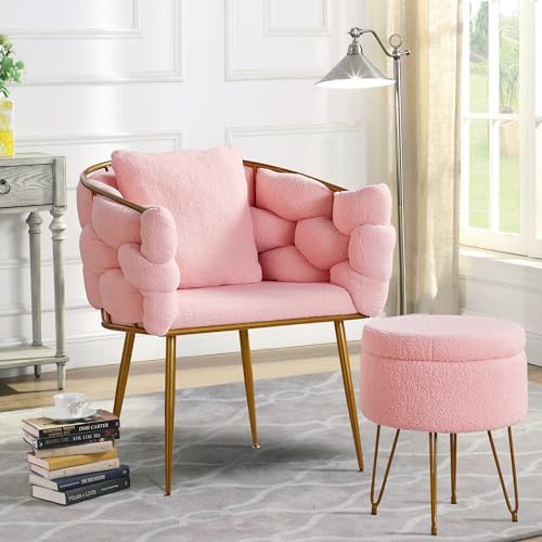 Accent Chair with Ottoman Teddy Fleece Fabric with Metal Frame G255