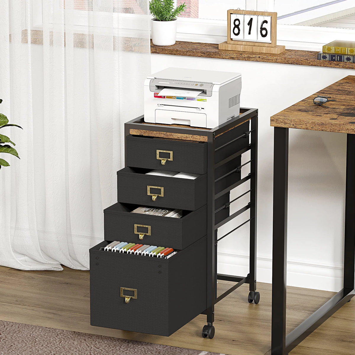 4 Drawer Black Fabric File Cabinet C2025