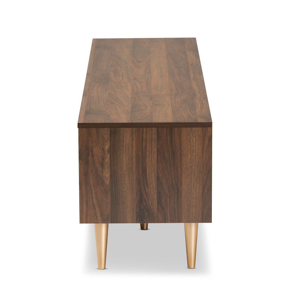 Walnut Brown and Gold Finished Wood TV Stand T93797