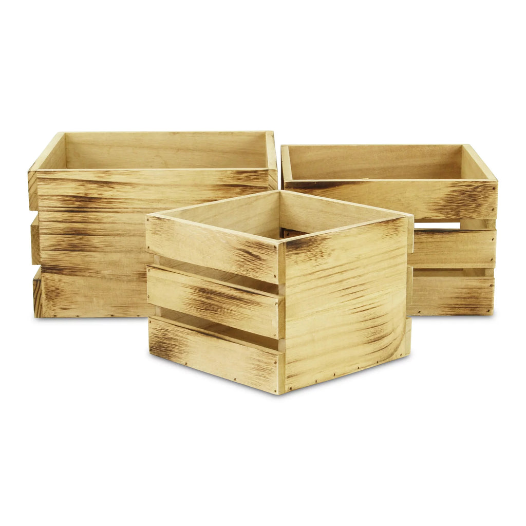 Set of 3 Brown Rustic Aged Wooden Crates A3271