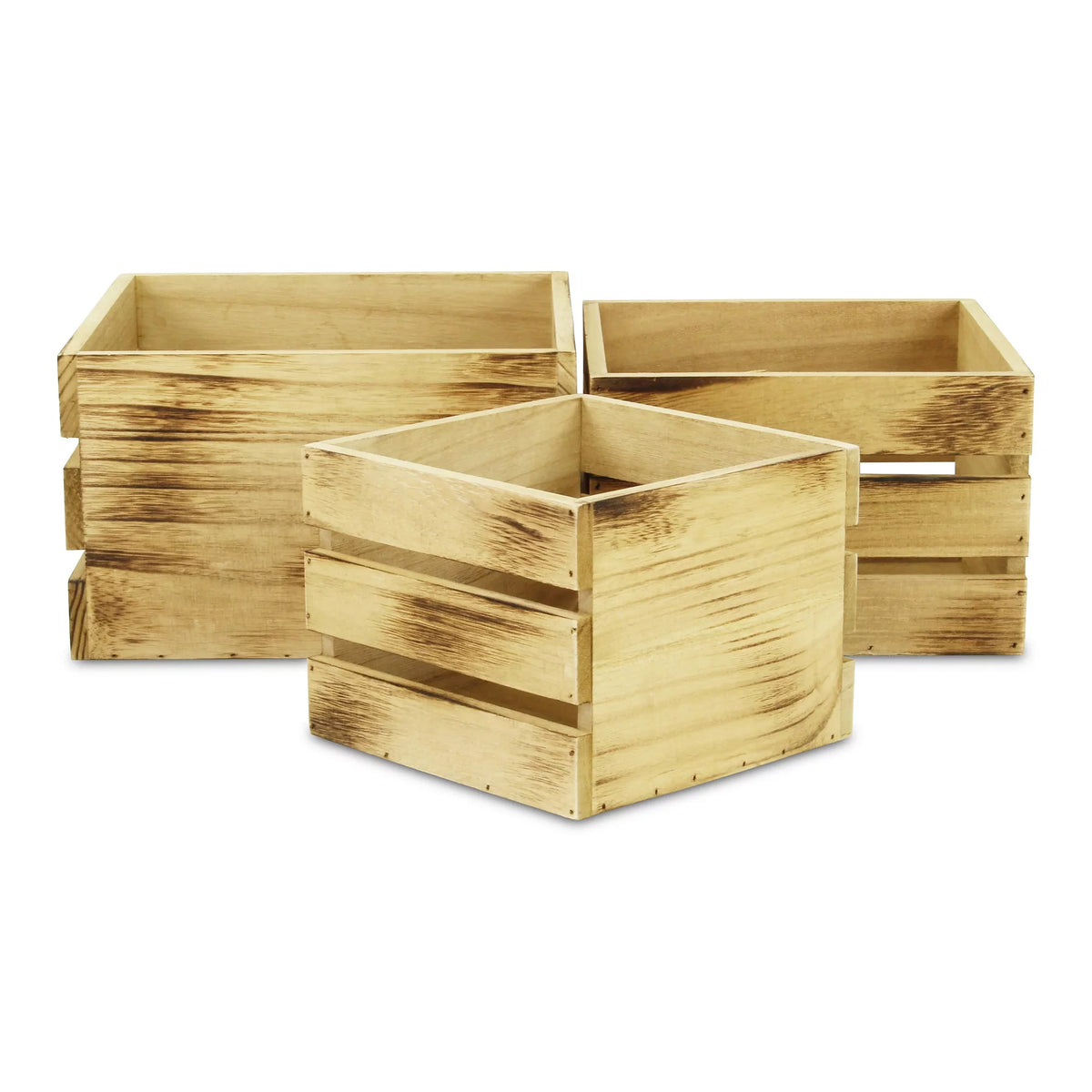 Set of 3 Brown Rustic Aged Wooden Crates A3271