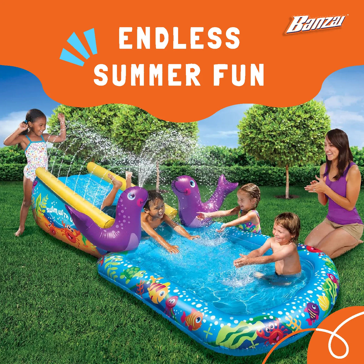 Inflatable Water Slide & Splash Pool with Sprinkler U749
