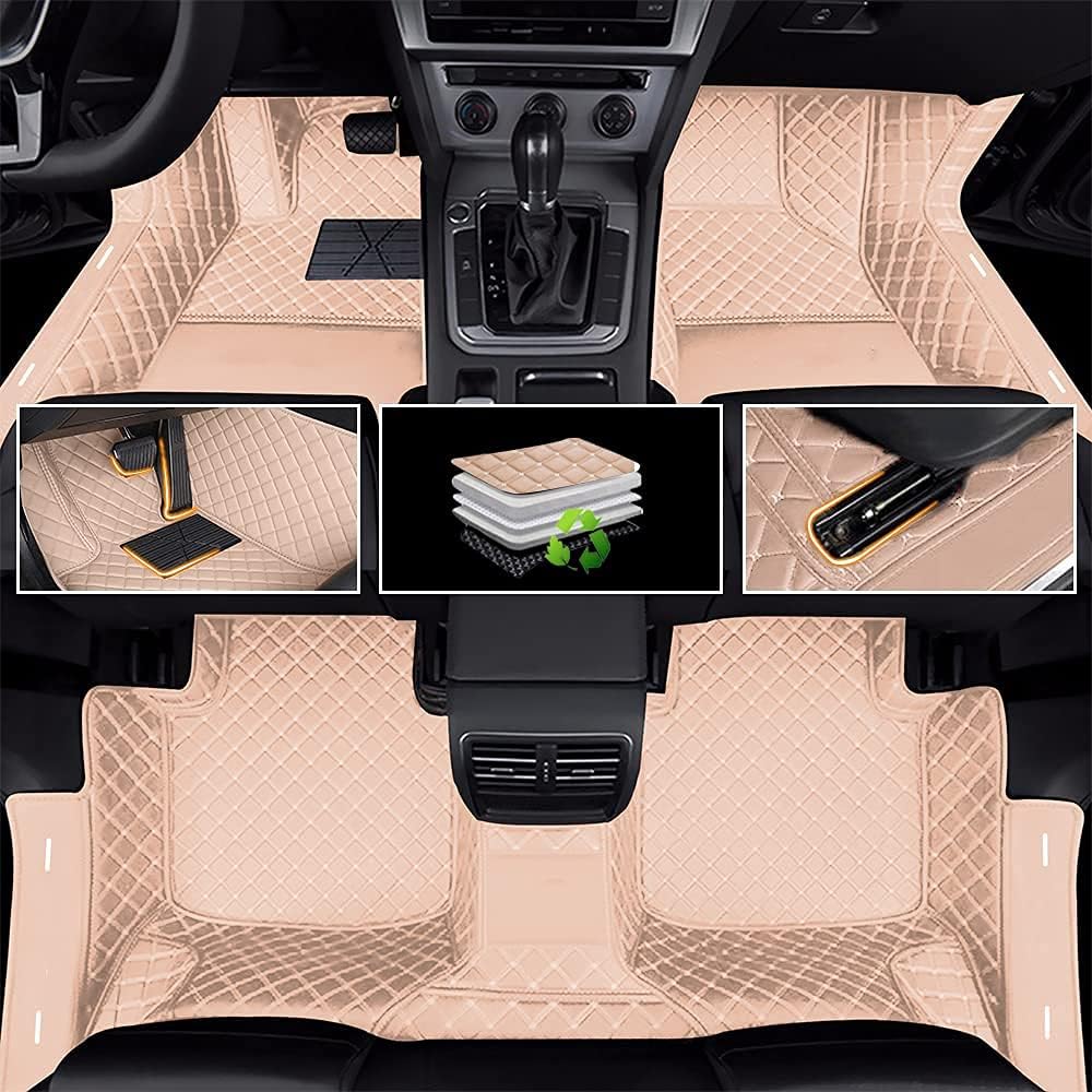 Car Floor Mats Luxury Leather Non-Slip Front & Rear All Weather Red G42276