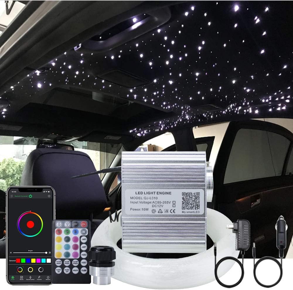 10W RGBW Fiber Optic Lights Kit with 200pcs 0.03in Optical Fiber Cable and 28key RF Remote Control F933745