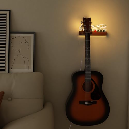 Solid Wood & Acrylic USB-Powered Guitar Wall Mount Stand with LED Lights G2671