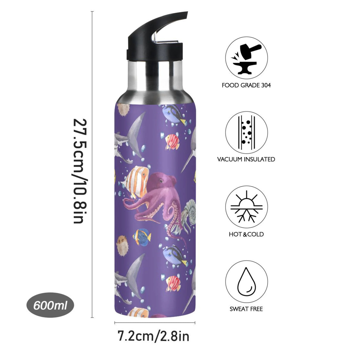 20 OZ Stainless Steel Vacuum Insulated Water Bottle with Straw Lid N6067