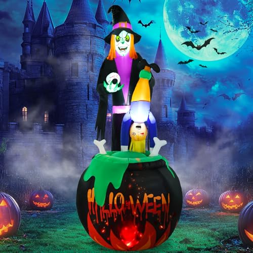 8ft Halloween Inflatable Witch Yard Decor with Built-in LED Lights I477