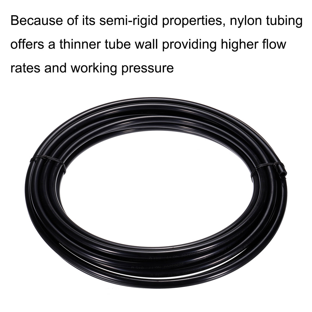 Pneumatic Tubing, 12mm OD x 8mm ID x 10m Nylon Air Brake Tube Black T25028