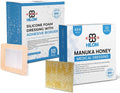 Medical Grade Manuka Honey Gauze Dressing 10 Pack 4 in x 4 in Silicone Foam Dressing with Adhesive Border 10 pack Waterproof 4 inch x 4 inch A412167