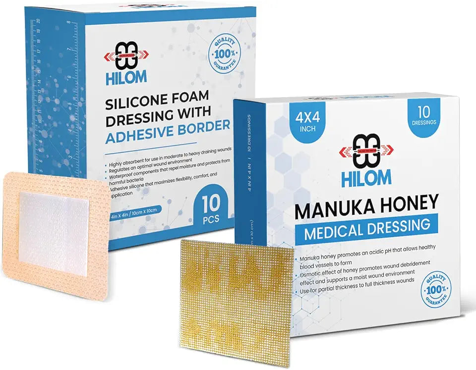 Medical Grade Manuka Honey Gauze Dressing 10 Pack 4 in x 4 in Silicone Foam Dressing with Adhesive Border 10 pack Waterproof 4 inch x 4 inch A412167
