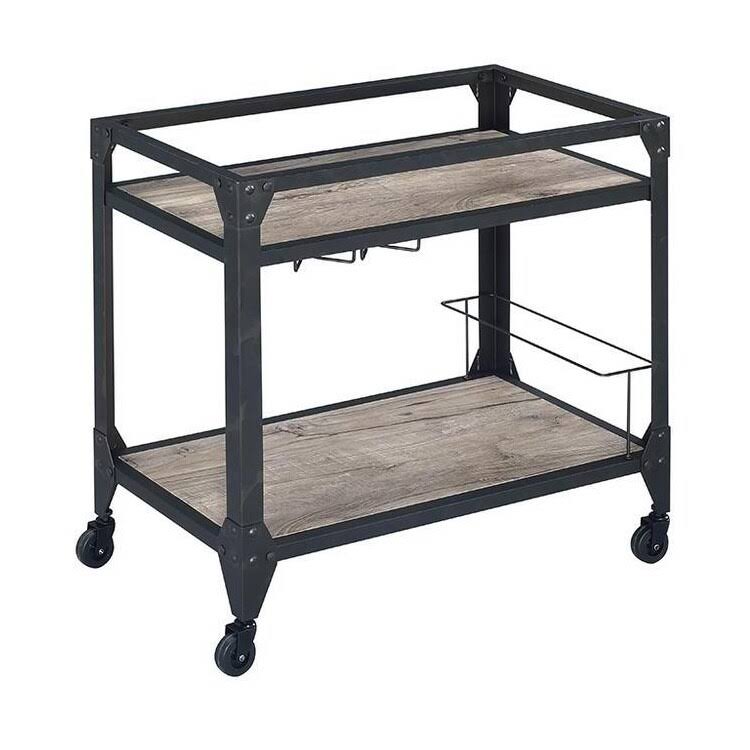 Rustic Oak & Charcoal Wood Serving Cart P10048