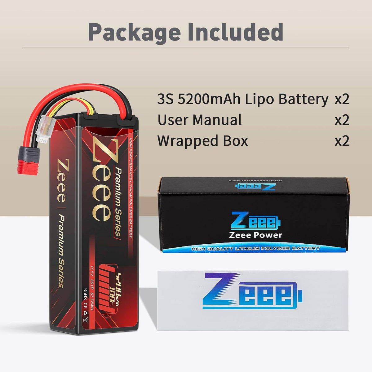 3S Lipo Battery 11.1V 100C 5200mAh Hard Case with Deans T Connector 2 Pack U426