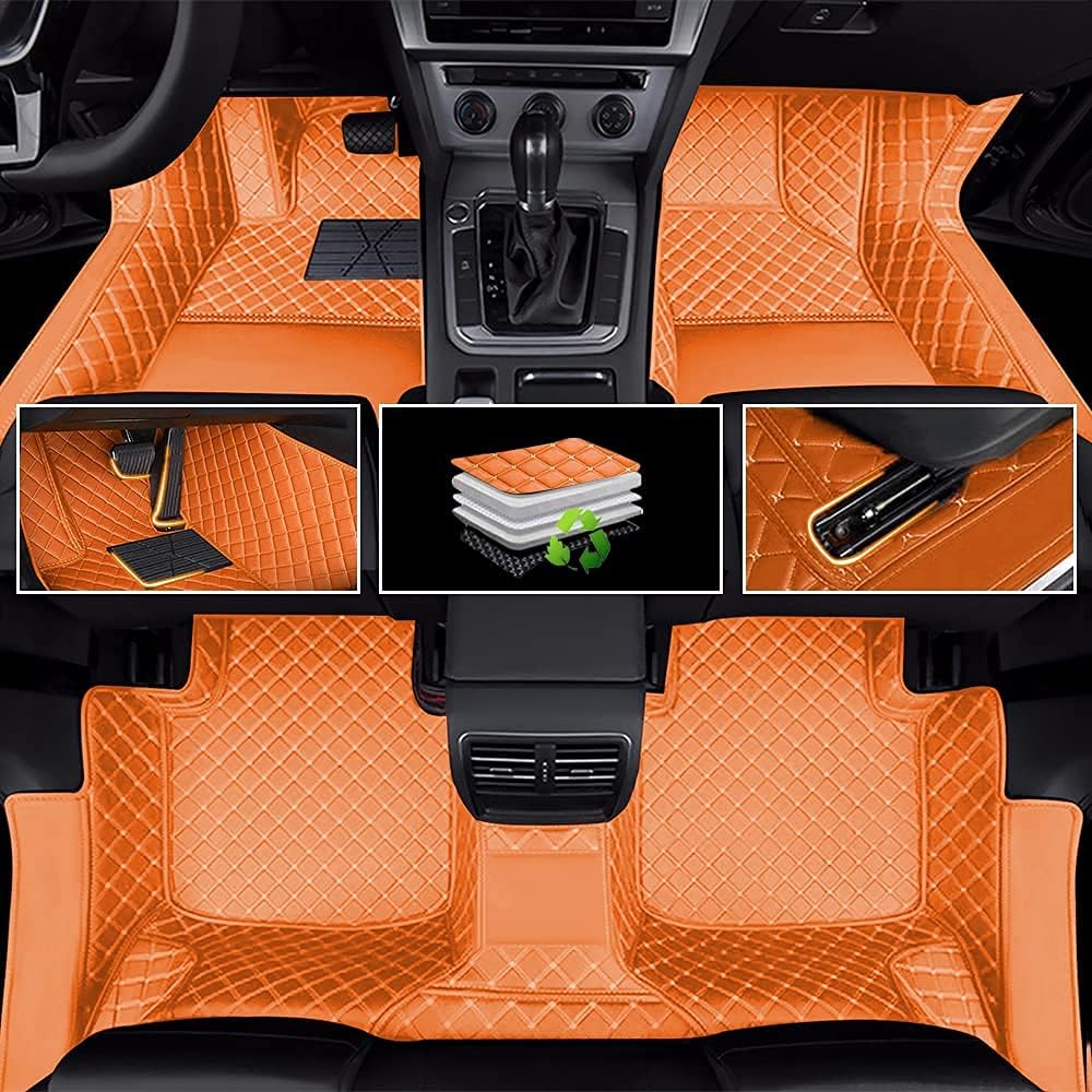 Car Floor Mats Luxury Leather Non-Slip Front & Rear All Weather Red G42276