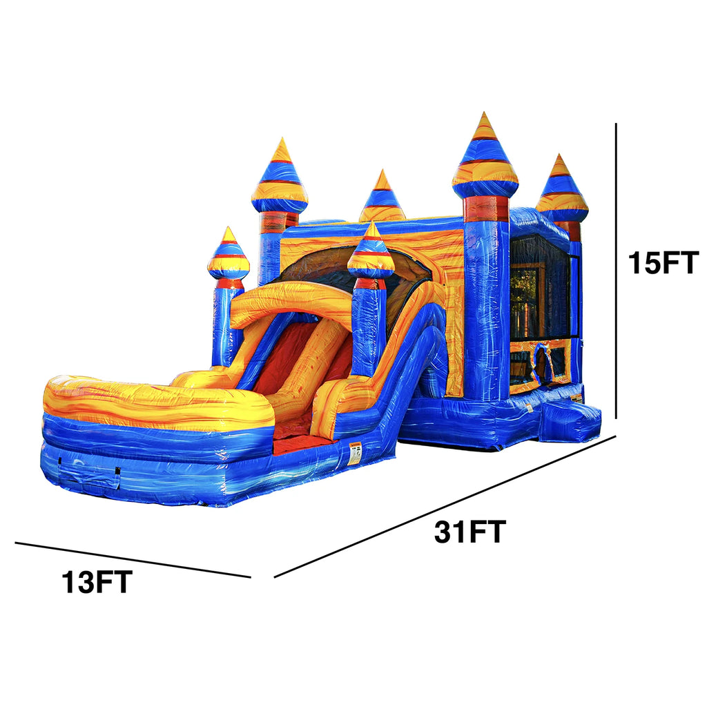 Inflatable Bounce with Two Slides, Heavy Duty Blower, Stakes and Storage F880329