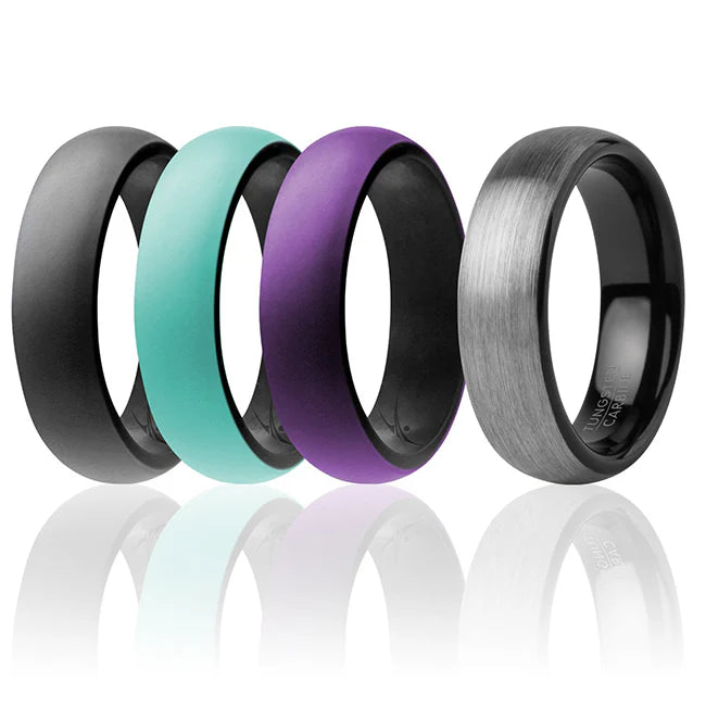 Turquoise Silicone Twin Brushed 6mm Ring Set R9909