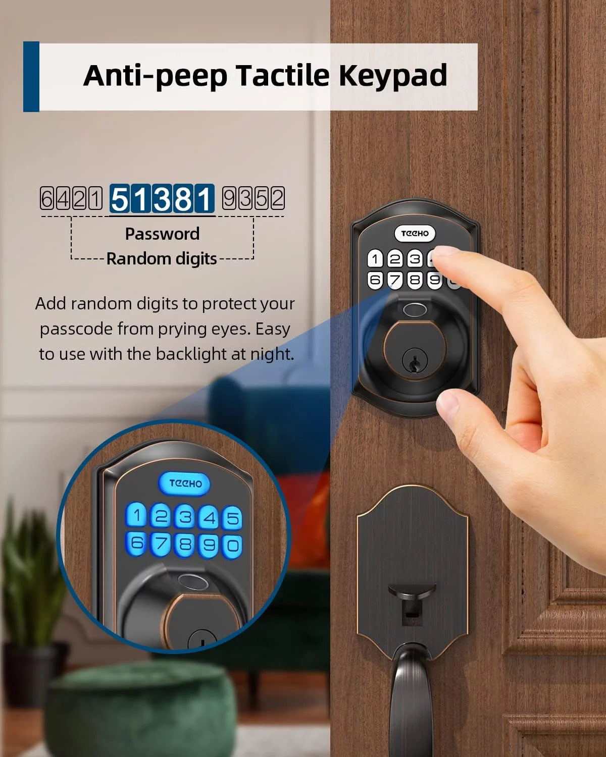 Fingerprint Keyless Entry Keypad Smart Electronic Deadbolt Door Lock with 2 Handles Set Oil Rubbed Bronze S184