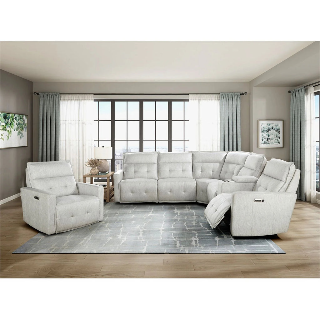 6-Piece White Fabric Power Reclining Sectional G365652