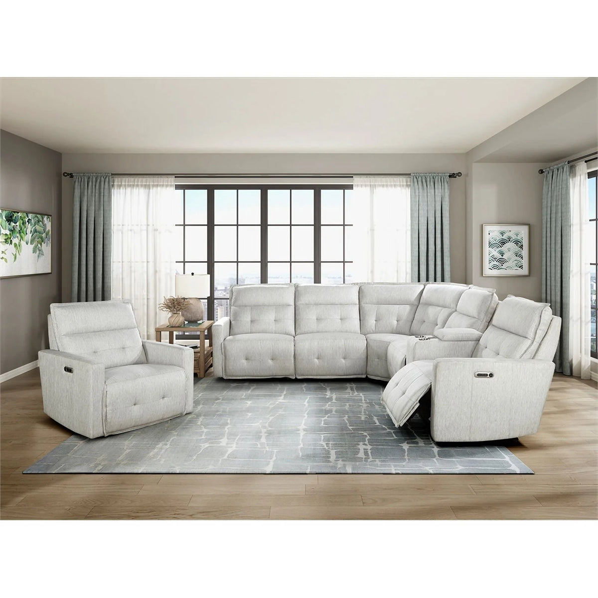 6-Piece White Fabric Power Reclining Sectional G365652