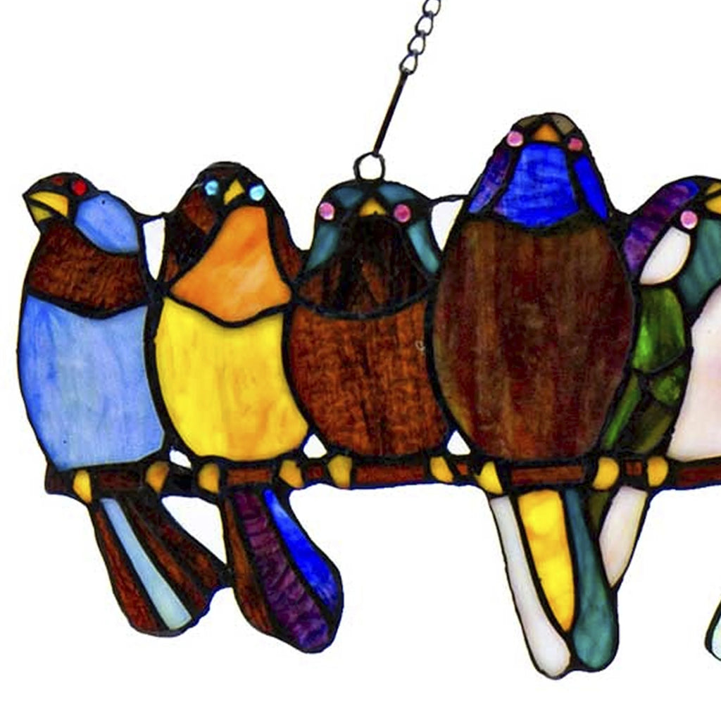 Stained Glass Birds on a Wire Window Panel H594