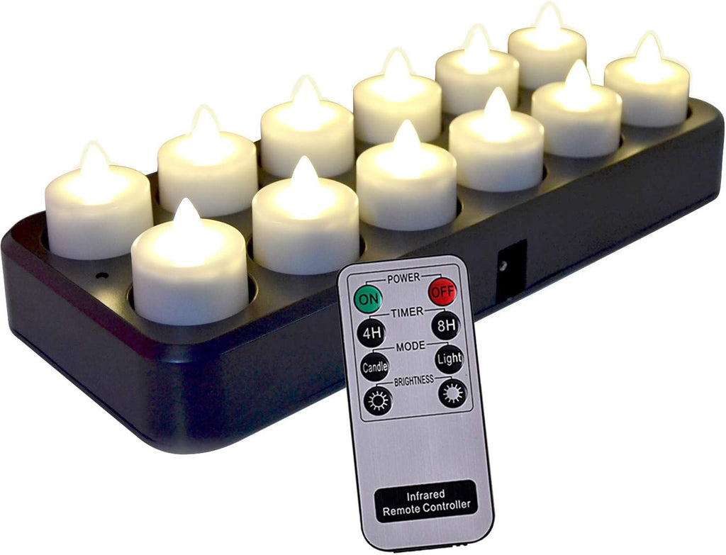 Set of 12 Amber Yellow LED Flameless Tealight Candles F436