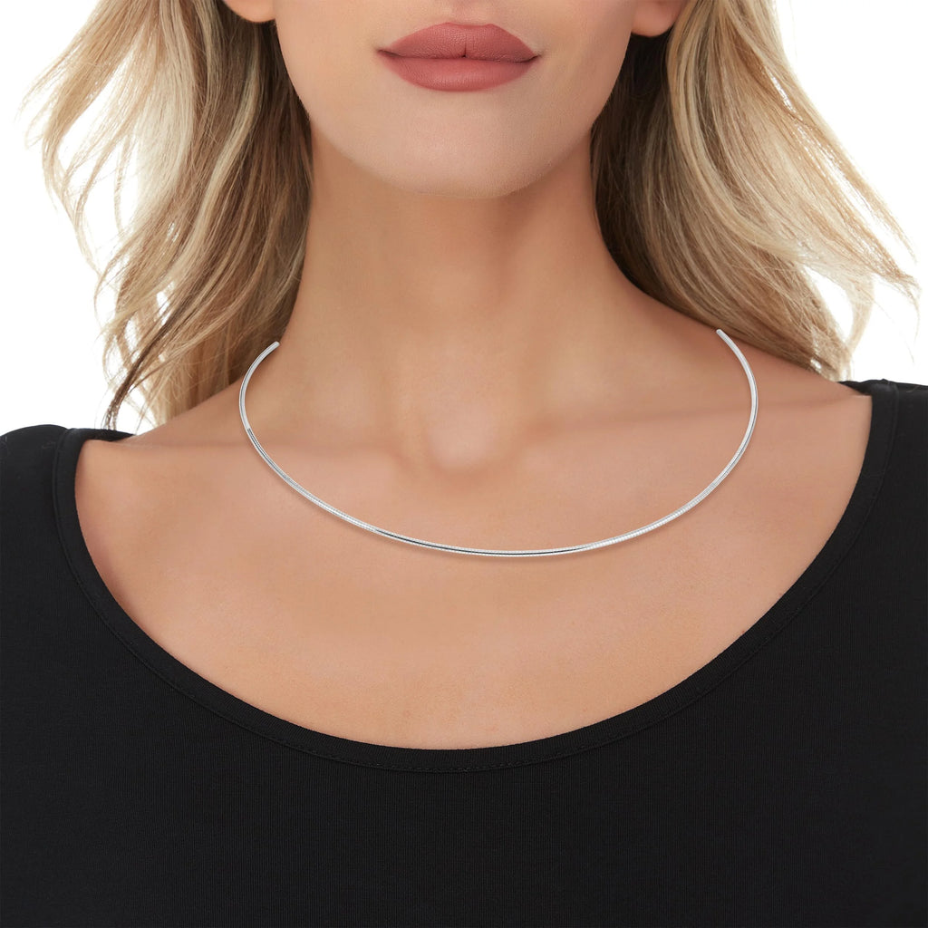 14k White Gold 1.5mm Round Omega Chain Necklace Y9002