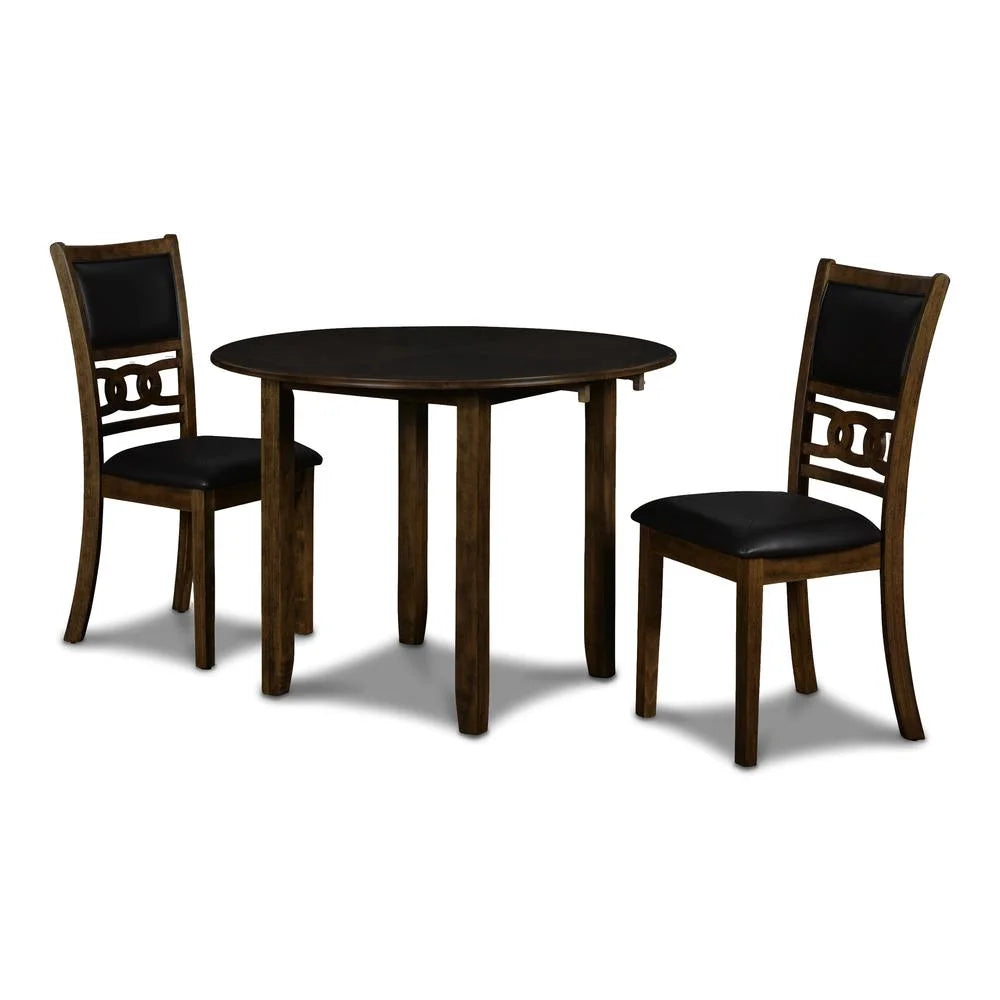 Solid Wood Drop Leaf Dining Table with 2 Chairs in Brown S96849