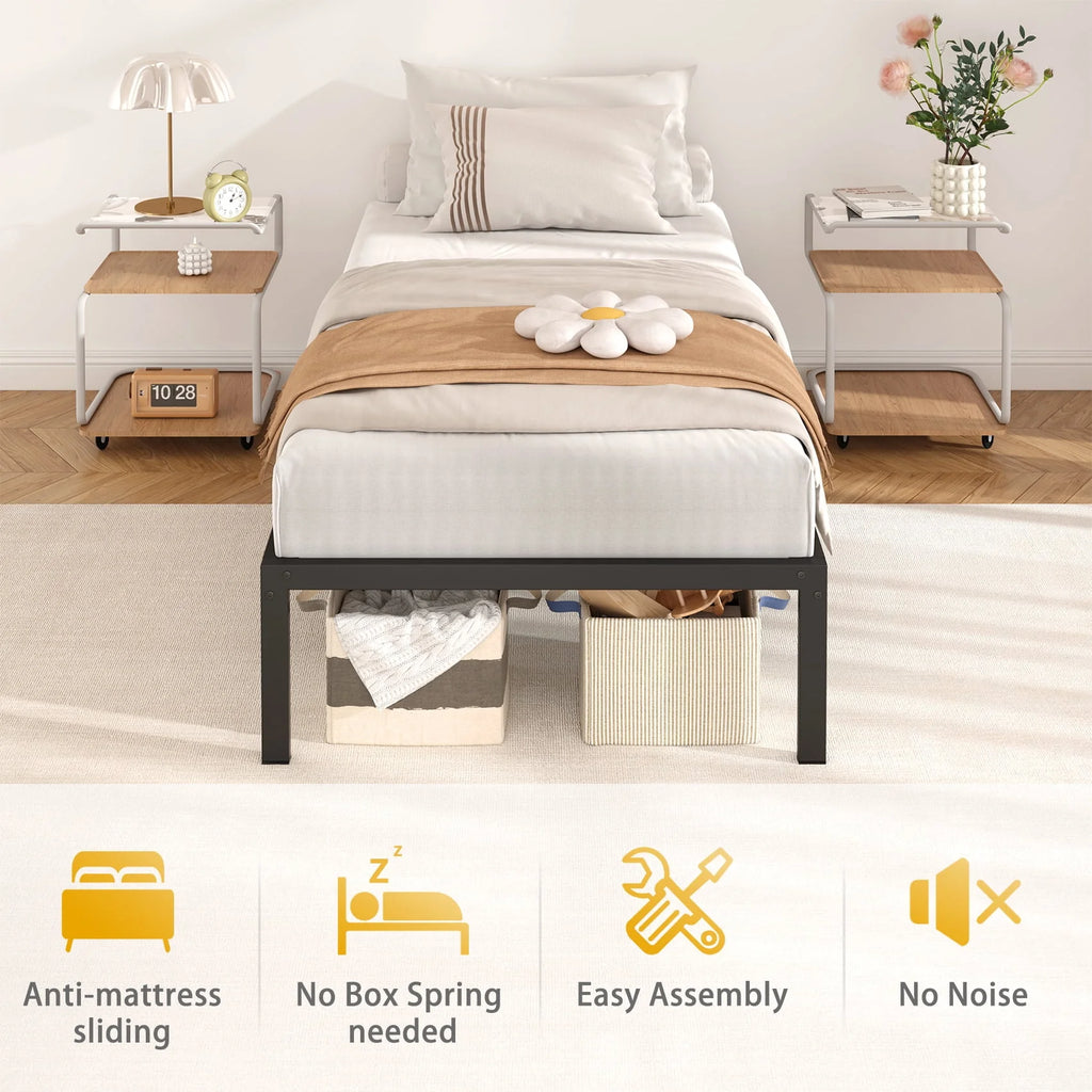 Heavy Duty Queen Size Metal Platform Bed Frame with 14 inch Under Bed Storage, Black P19483