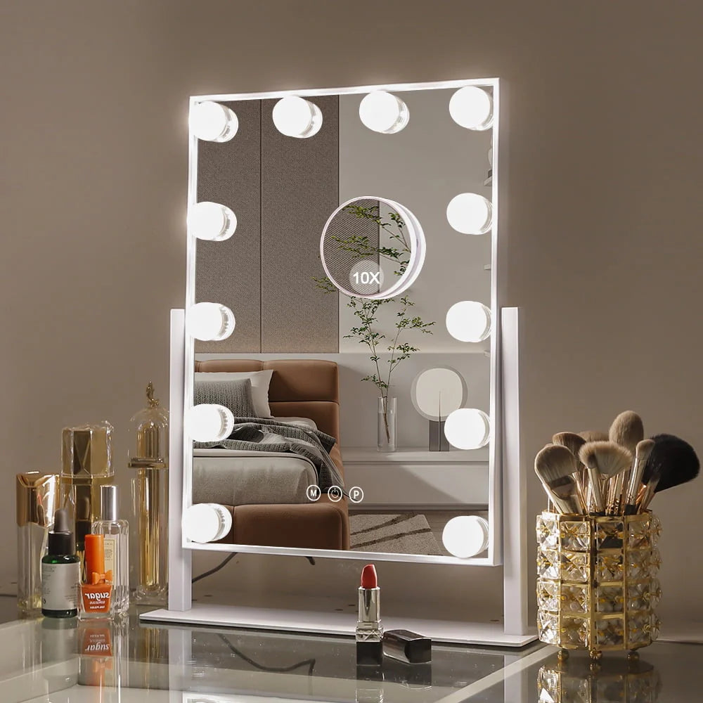 White Metal Makeup Mirror with Lights M869708
