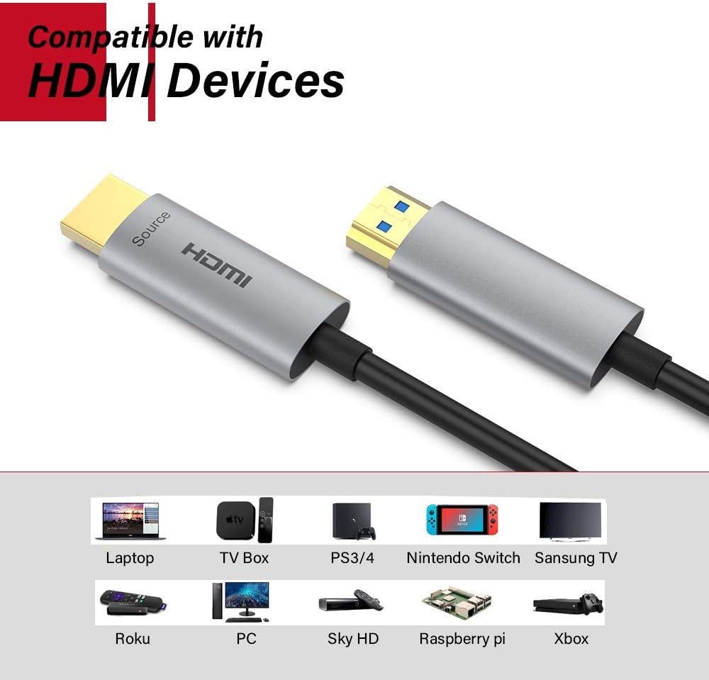 Fiber Optic HDMI Cable 15ft 4K@60Hz HDR ARC 18Gbps V961