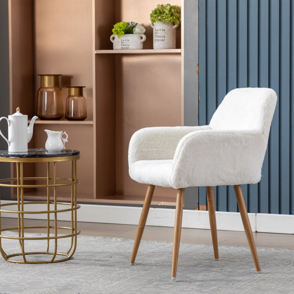 Faux Fur Dining Chairs with Solid Steel Leg I251