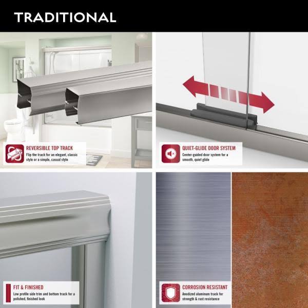 Semi-Frameless Sliding Bathtub Door in Chrome with Tranquility Glass A610