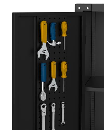 Metal Storage Cabinet with Wheels, Steel Tool Cabinet with Pegboard and 4 Adjustable Shelves D42580