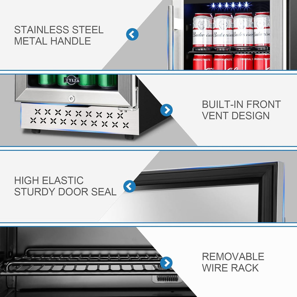 Mini Fridge 15 Inch Beverage Refrigerator Cooler, 130 Can, Glass Door G45120
