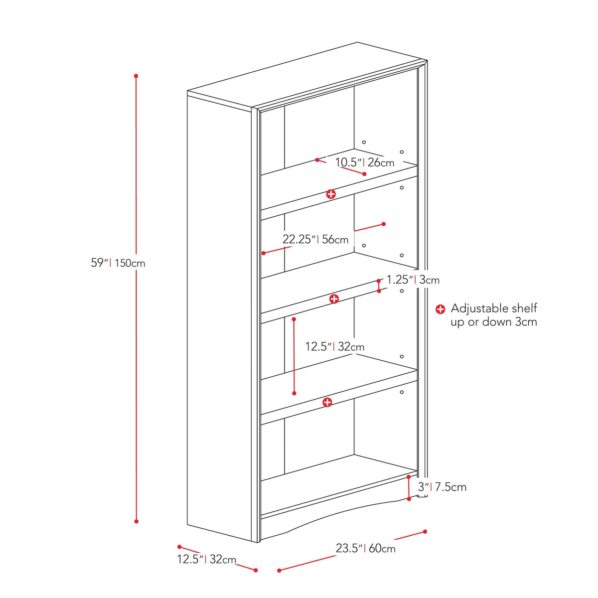 Brown Tall Adjustable Bookcase with Faux Woodgrain Finish L632