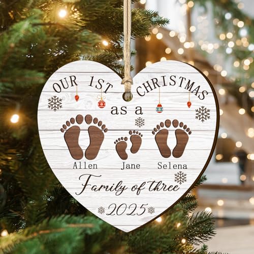 First Christmas Family of Three Footprints Ornament T632