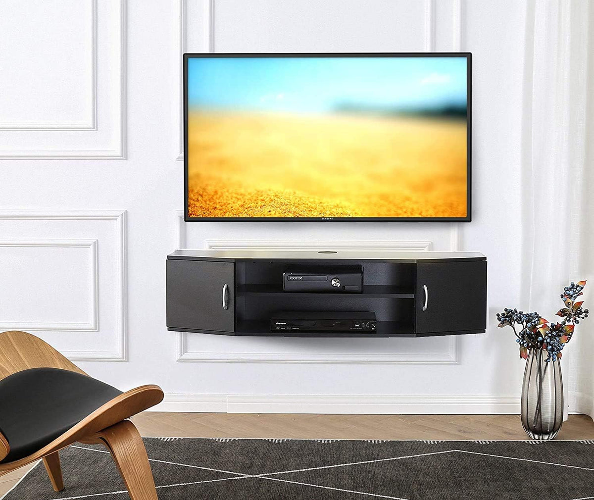 Black Floating TV Stand Wall Mounted Media Console D42406