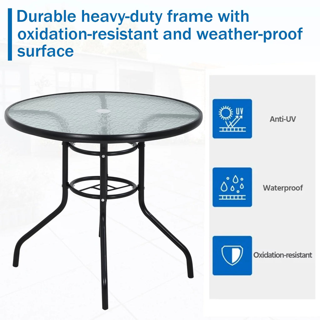 32" Round Glass Patio Table with Umbrella Hole B830