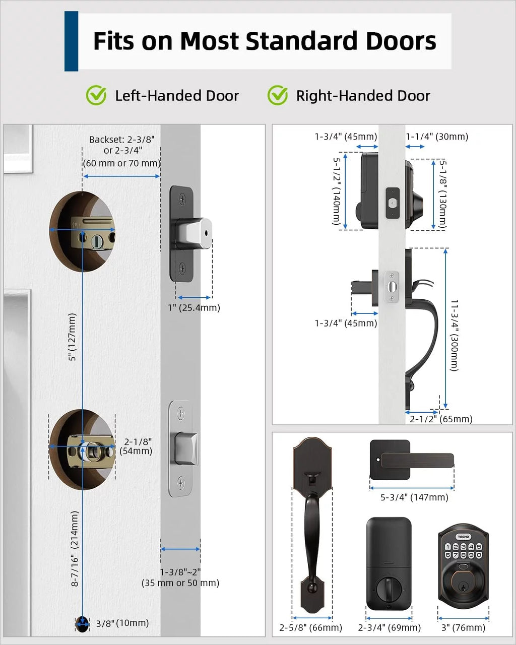 Fingerprint Keyless Entry Keypad Smart Electronic Deadbolt Door Lock with 2 Handles Set Oil Rubbed Bronze S184