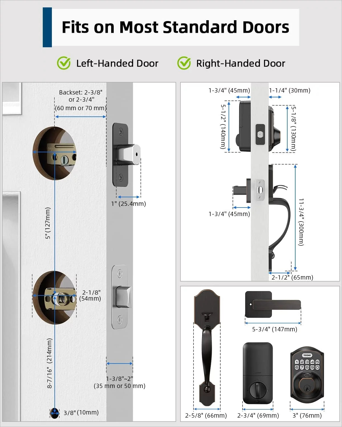Fingerprint Keyless Entry Keypad Smart Electronic Deadbolt Door Lock with 2 Handles Set Oil Rubbed Bronze S184