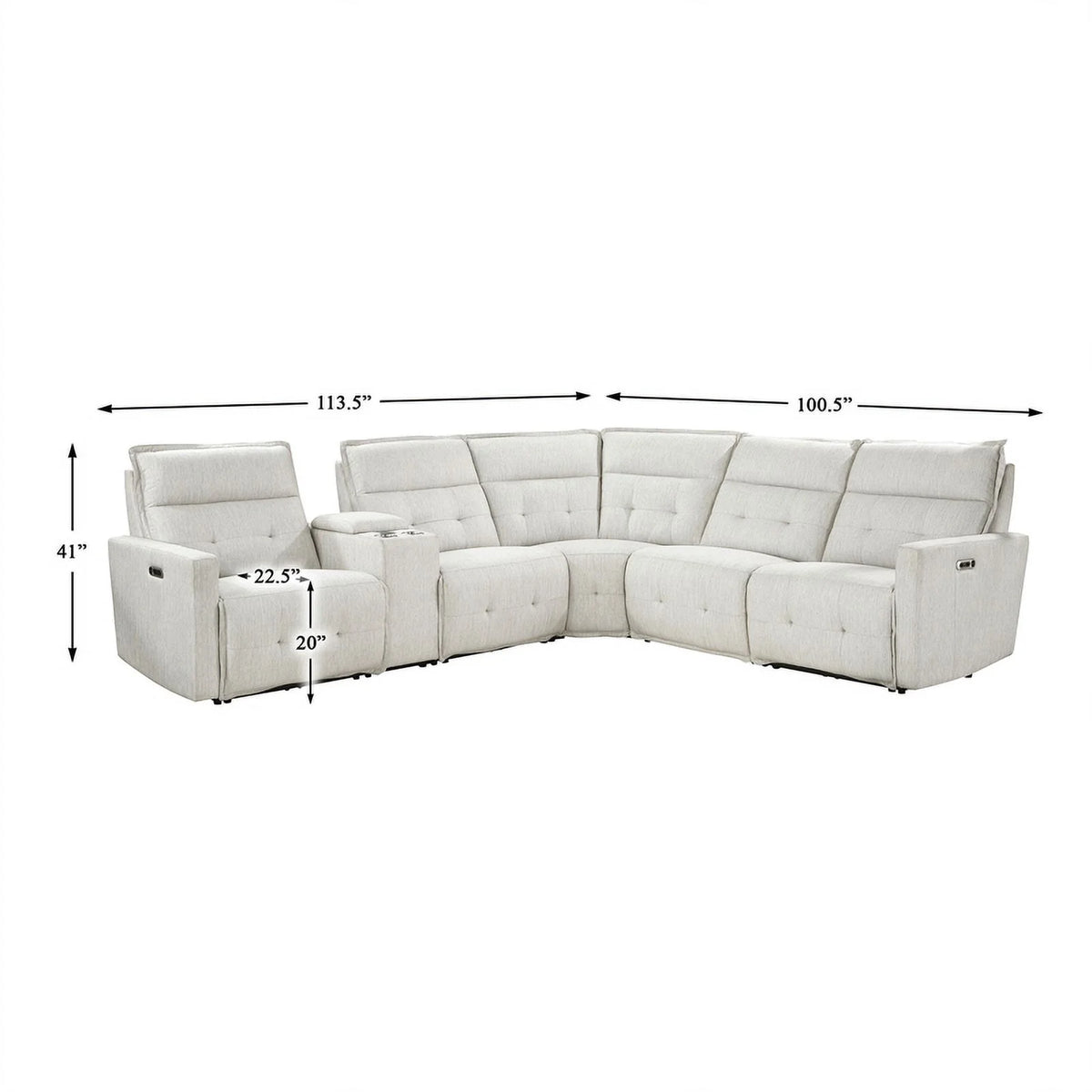 6-Piece White Fabric Power Reclining Sectional G365652