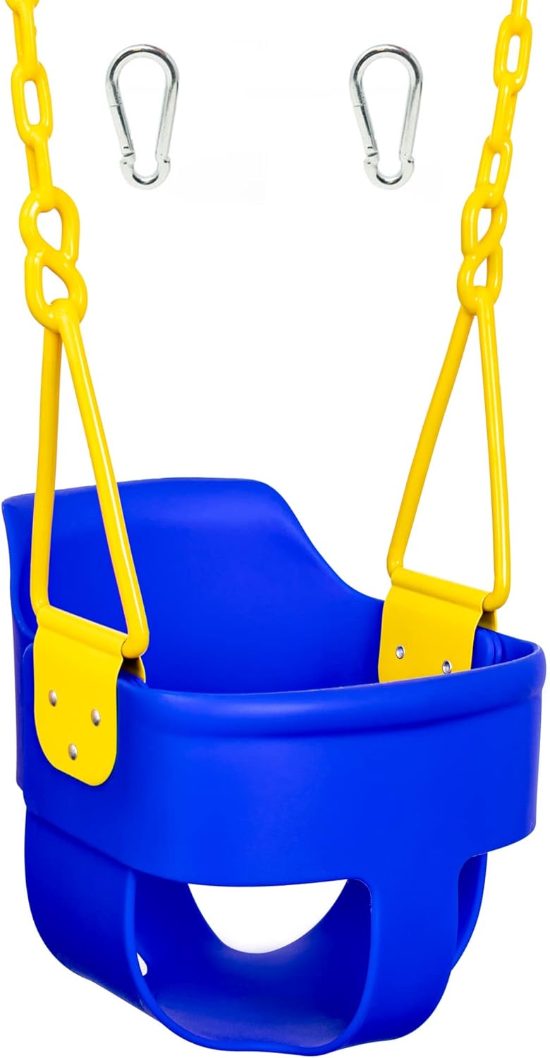 Blue Full Bucket Toddler Swing Seat with Plastic Coated Chains and Carabiners, Pack of 2 M9095