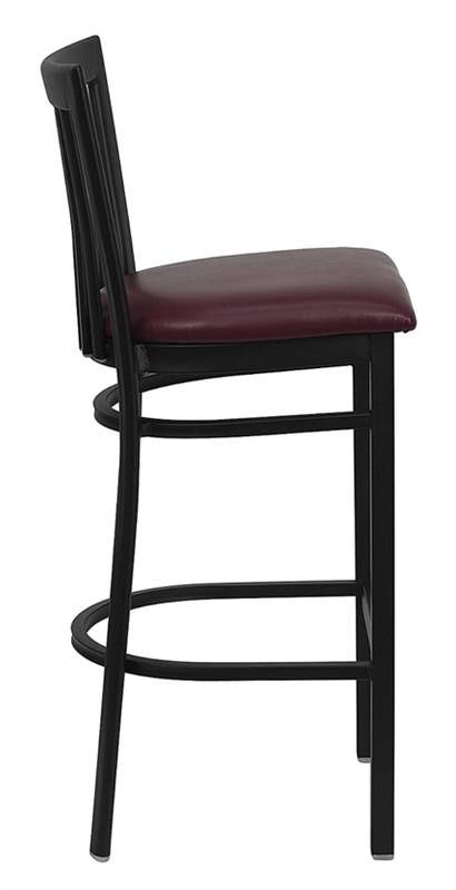 Black School House Back Metal Bar Stool with Burgundy Vinyl Seat F728